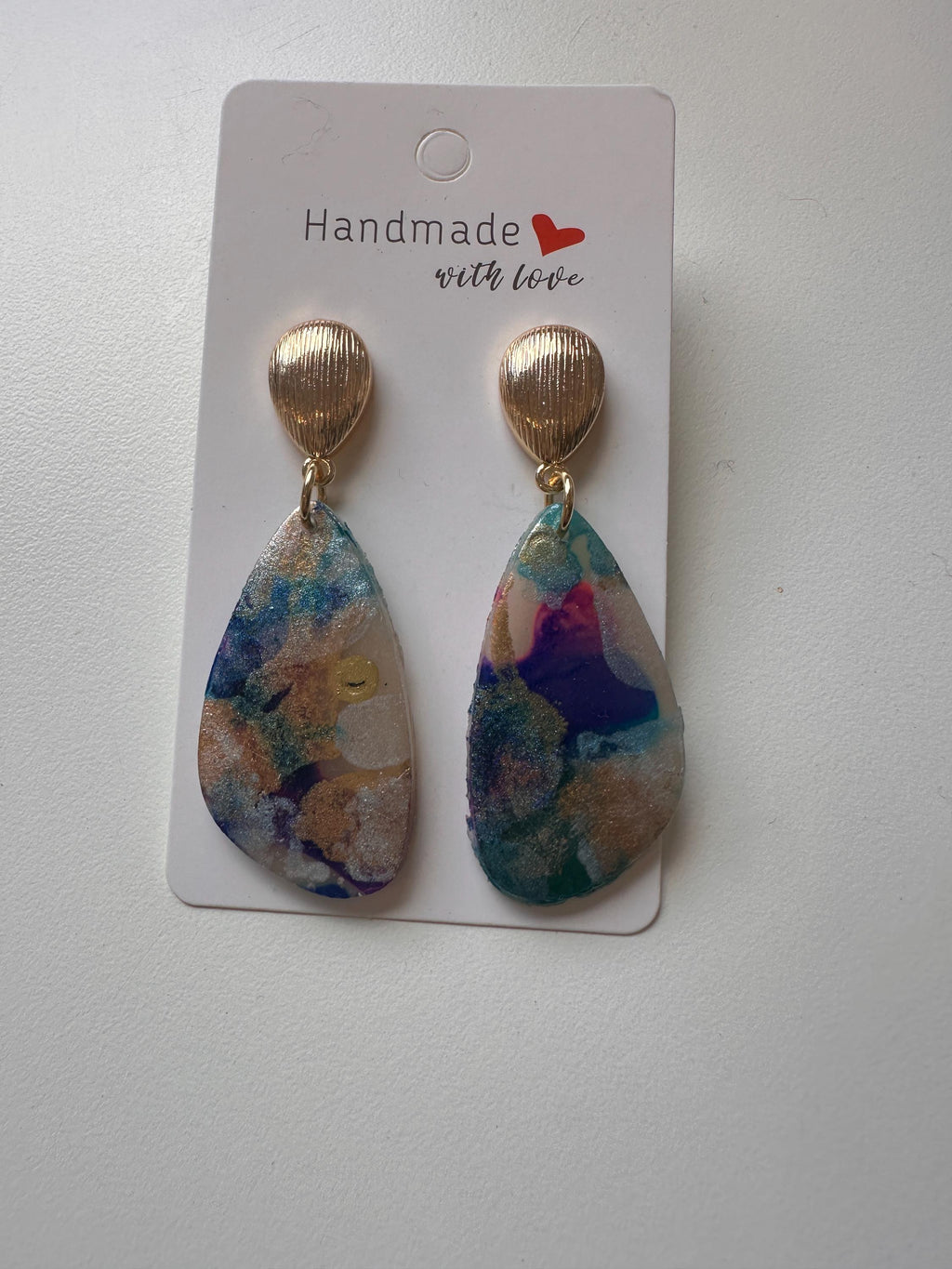 Polymer Clay Alcohol Ink Drop Earrings – Gold Filled Studs, Handcrafted