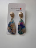 Polymer Clay Alcohol Ink Drop Earrings – Gold Filled Studs, Handcrafted