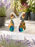 Alcohol Ink Teardrop Polymer Clay Drop Earrings – Gold-Filled Studs, Handmade