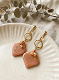 Champagne Gold Polymer Clay Earrings - Gold Crystal Drop Design