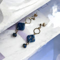 Blue Faux Stone & Gold Flake Crystal Drop Earrings – Handcrafted Boho Luxe