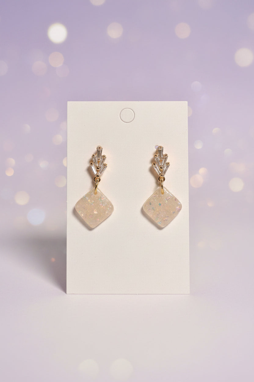 Opal Cream Crystal Diamond Earrings