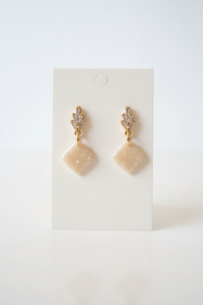 Opal Cream Crystal Diamond Earrings