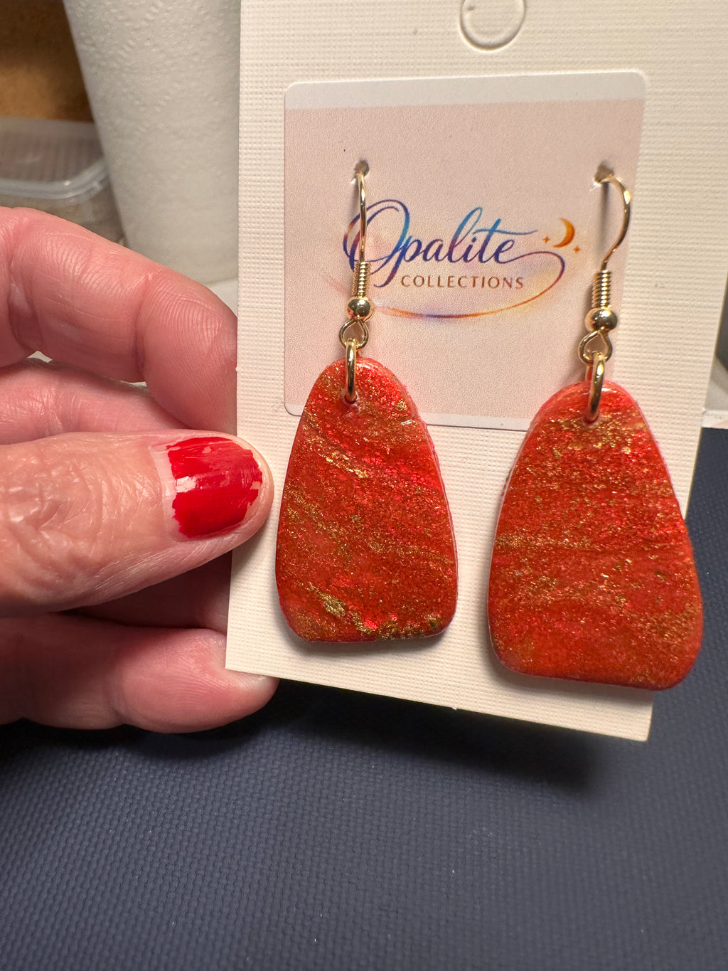 Crimson Sparkle Gold Drop Earrings