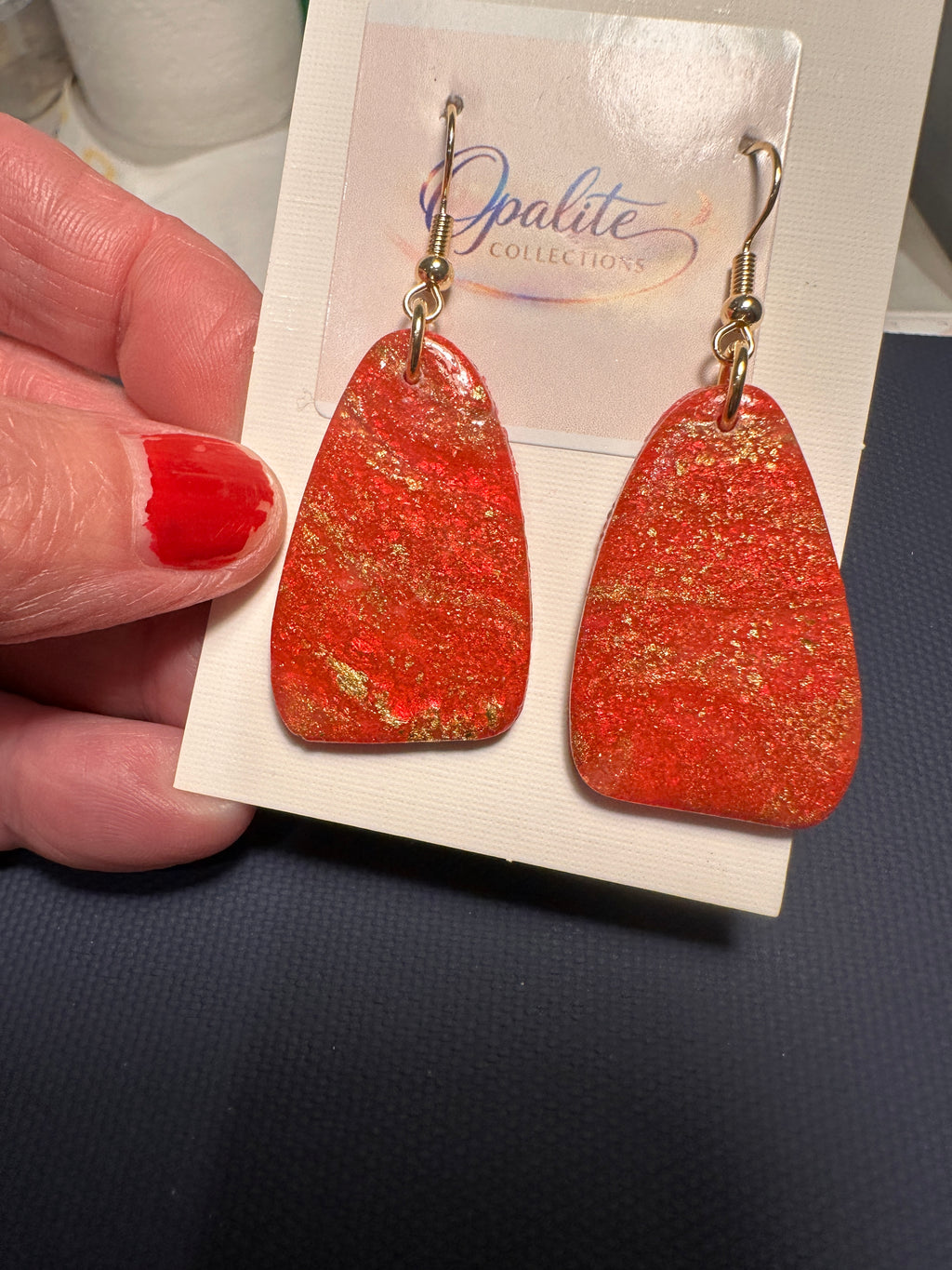 Crimson Sparkle Gold Drop Earrings