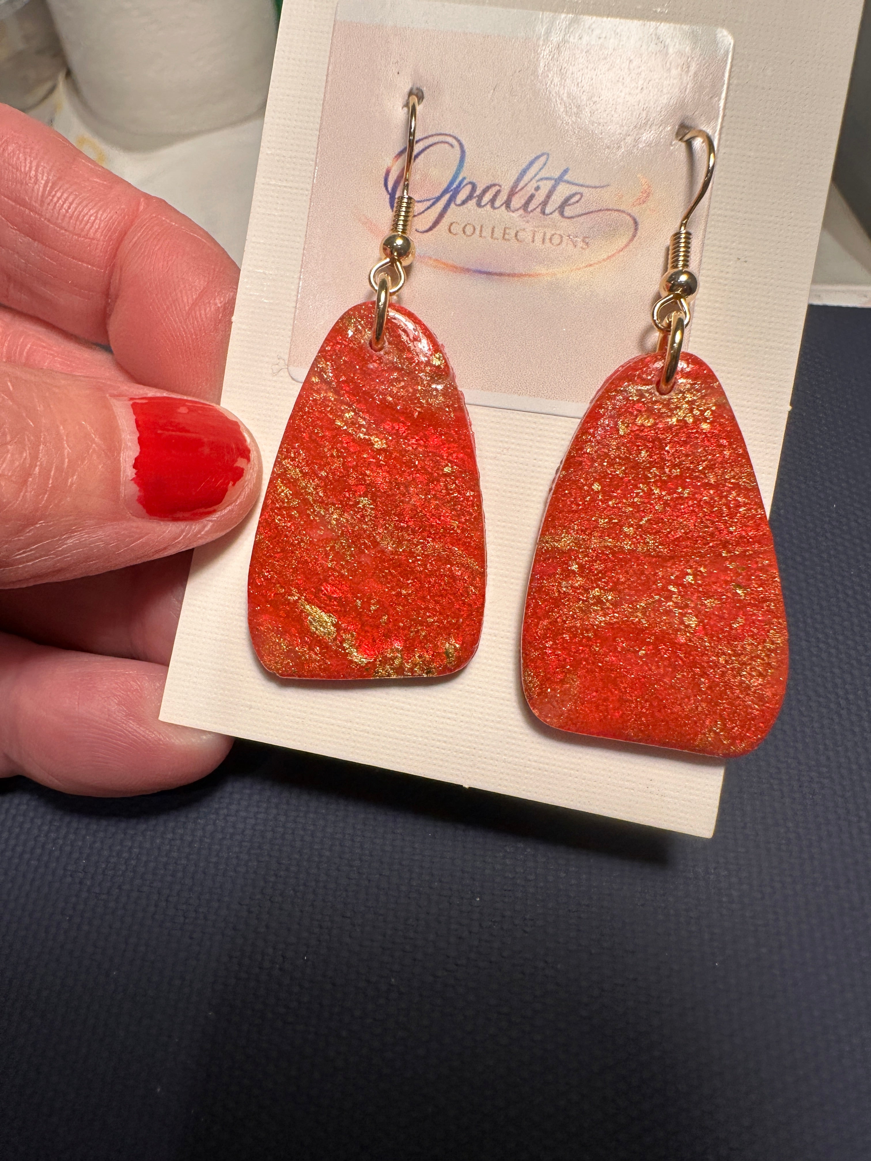 Crimson Sparkle Gold Drop Earrings
