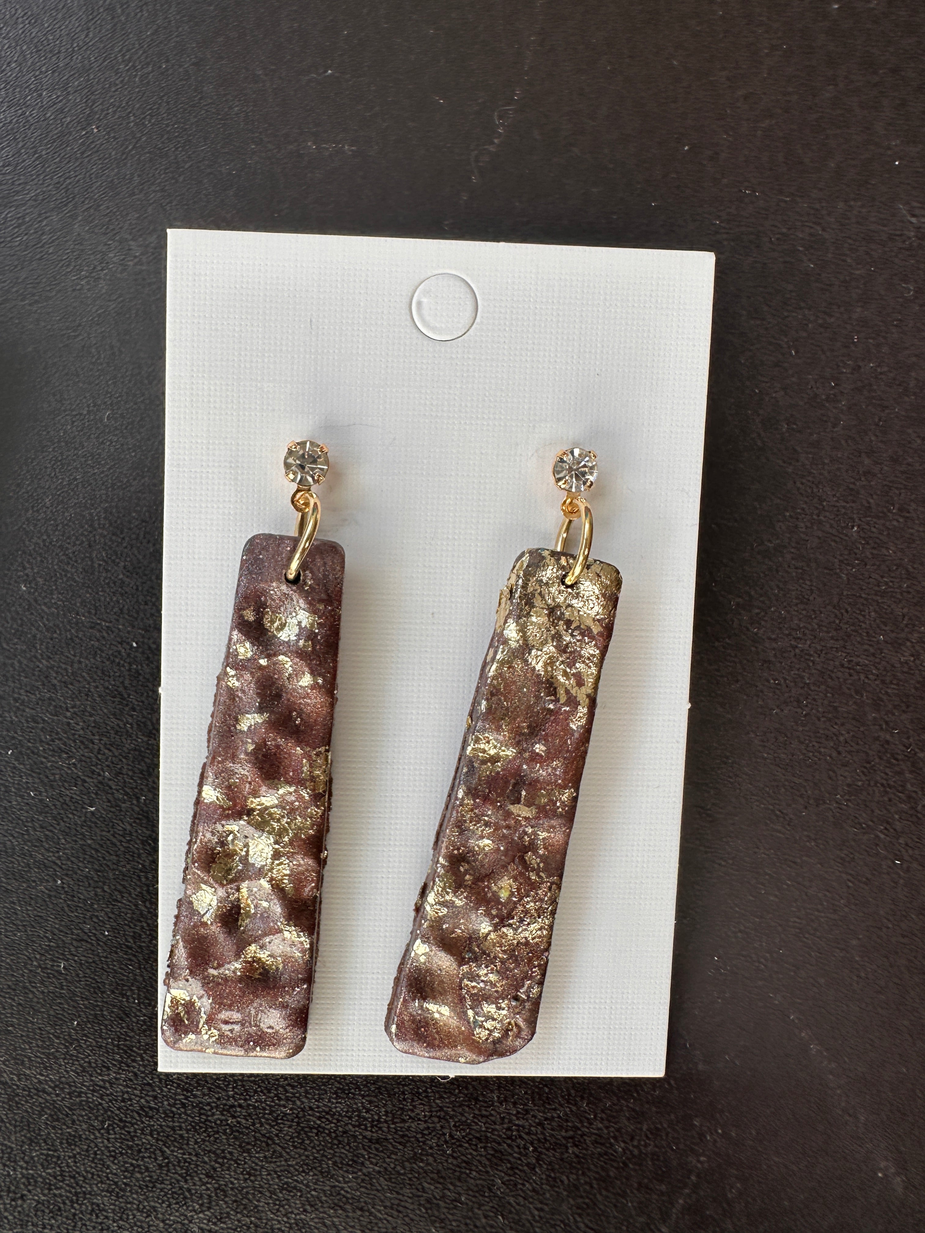 Handmade Bronze Sparkle Bar Drop Polymer Clay Earrings