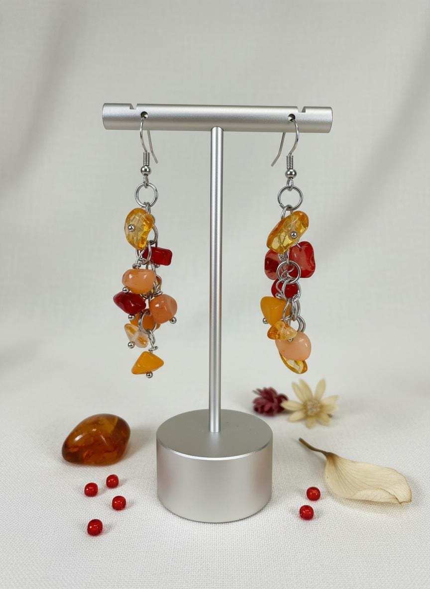 Citrine Drop Earrings, Natural Stone & Silver Plated Hooks (Handmade in Australia)