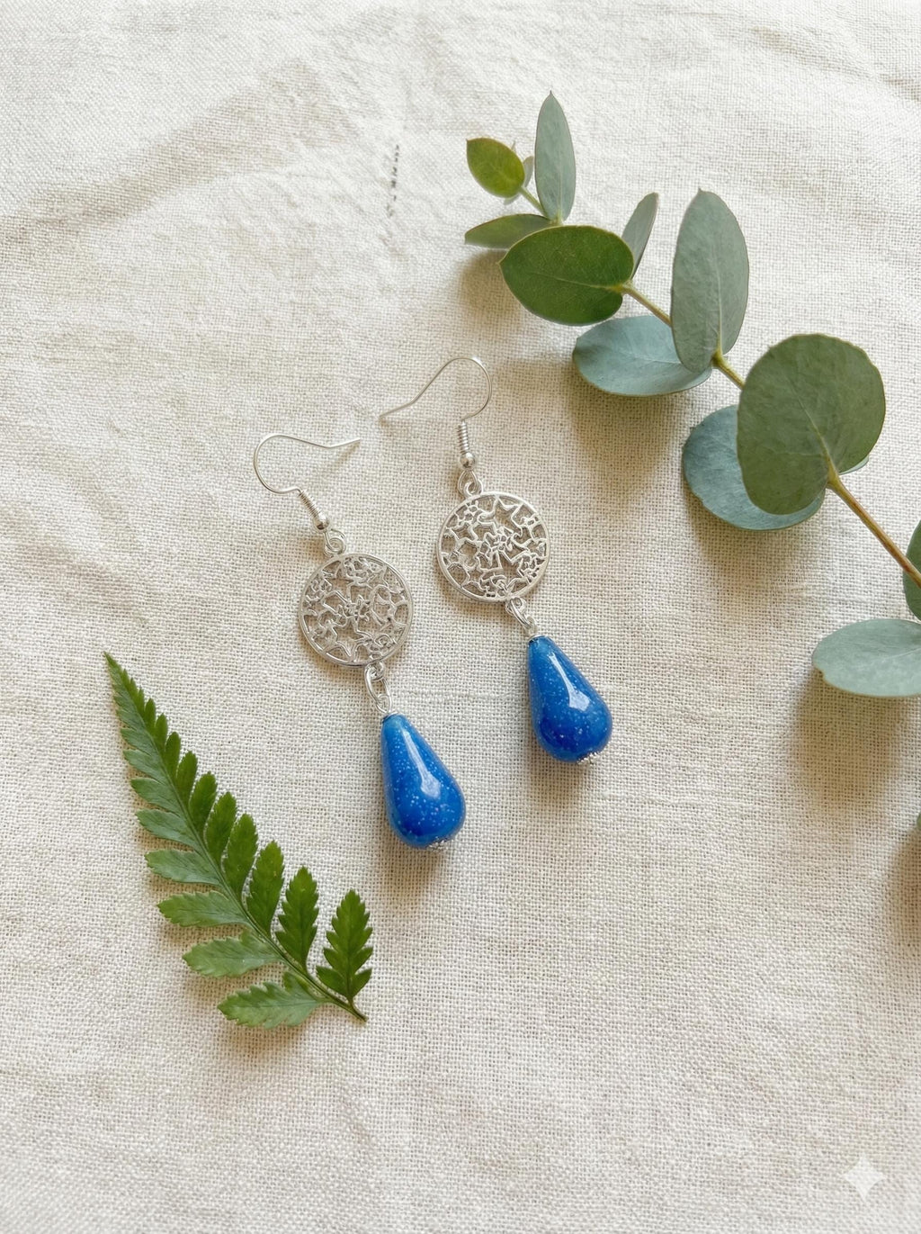 Cobalt Blue Teardrop Polymer Clay Earrings – Silver-Plated Hooks, Handmade