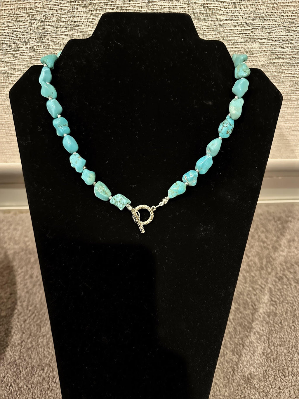 Turquoise Nugget Necklace, Natural Stone & Silver Toggle Clasp (Handmade, 43–45cm)