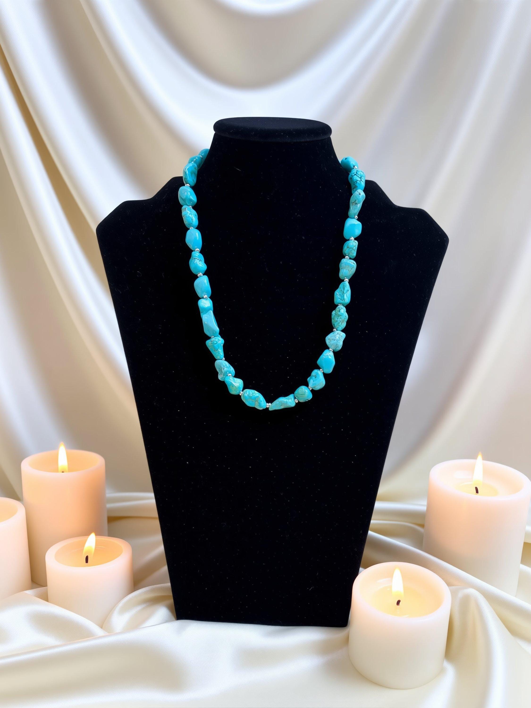 Turquoise Nugget Necklace, Natural Stone & Silver Toggle Clasp (Handmade, 43–45cm)