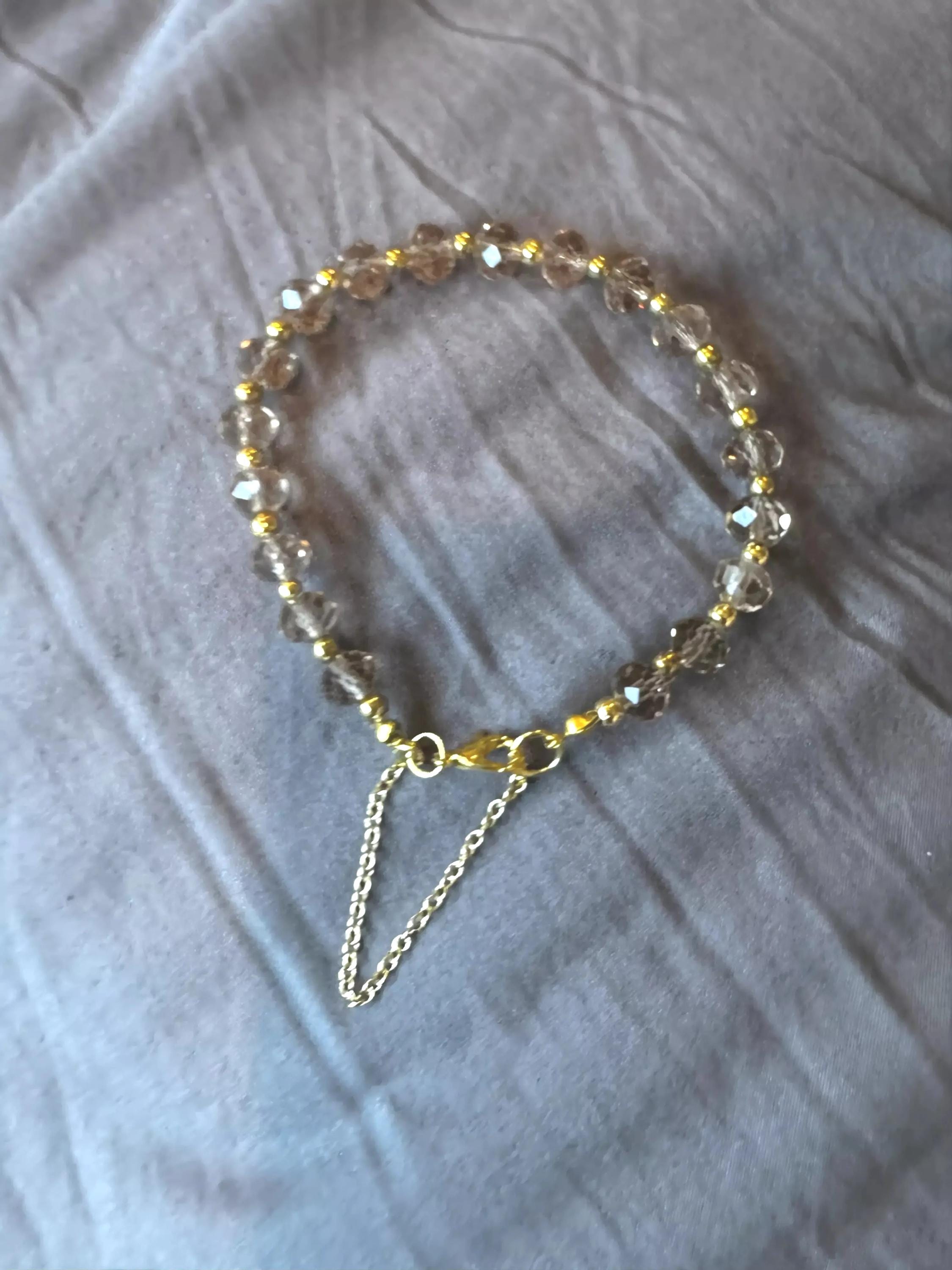 Handmade Champagne Austrian Crystal Bracelet | Gold Seed Bead Spacers