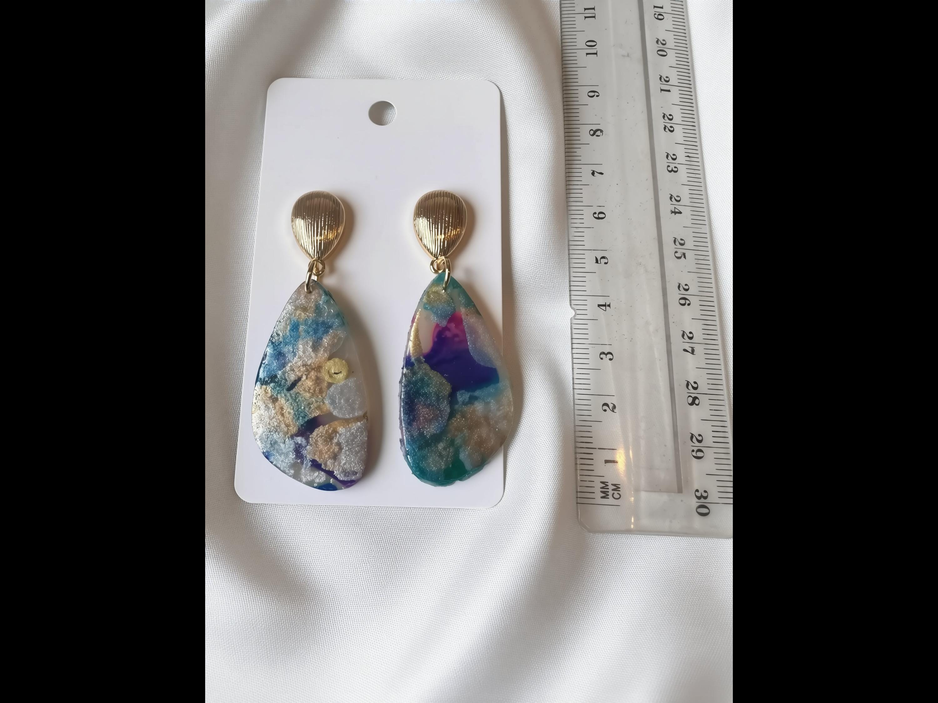 Polymer Clay Alcohol Ink Drop Earrings – Gold Filled Studs, Handcrafted