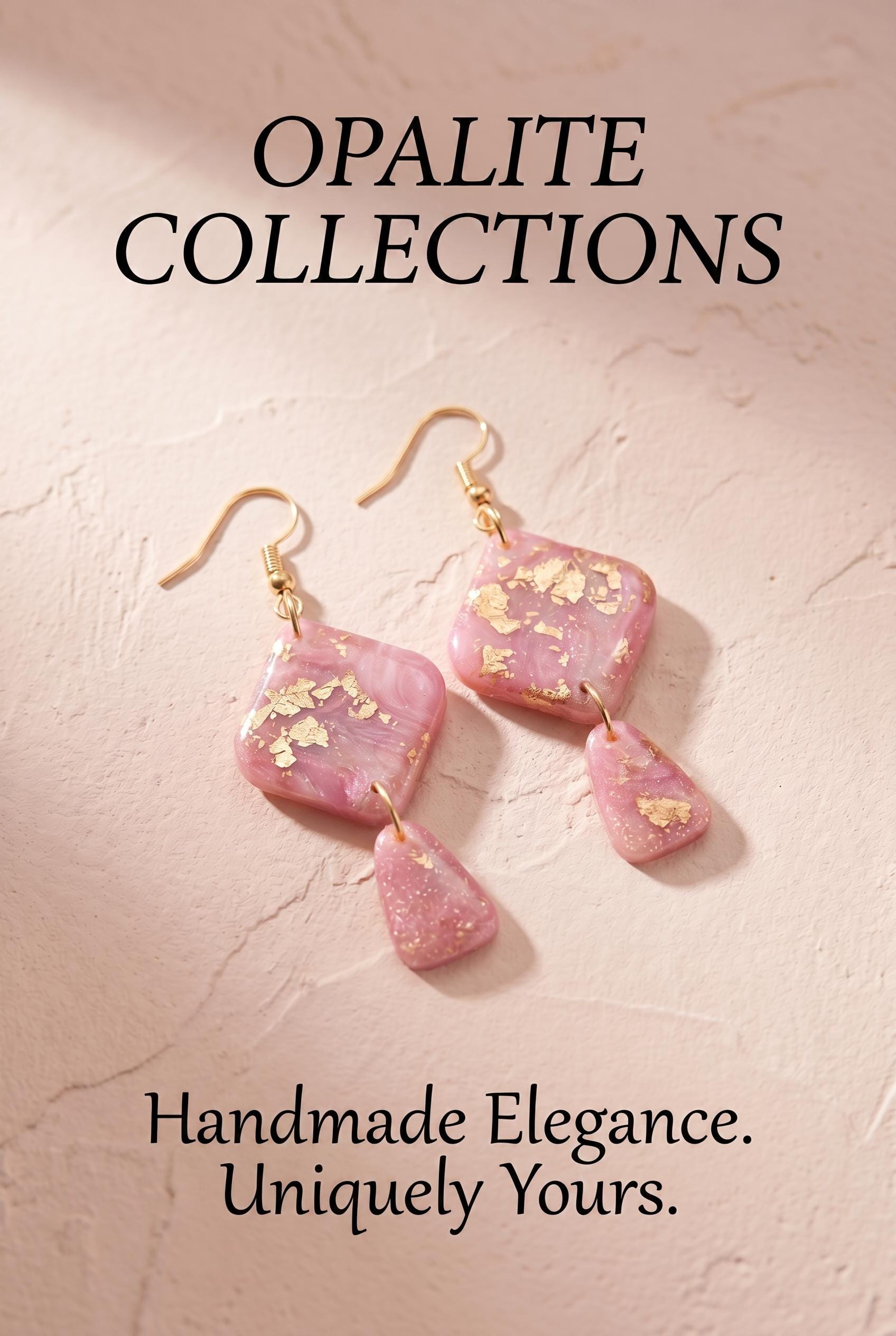 Pink Marble & Gold Leaf Polymer Clay Drop Earrings – 14ct Gold-Filled Hooks, Handmade