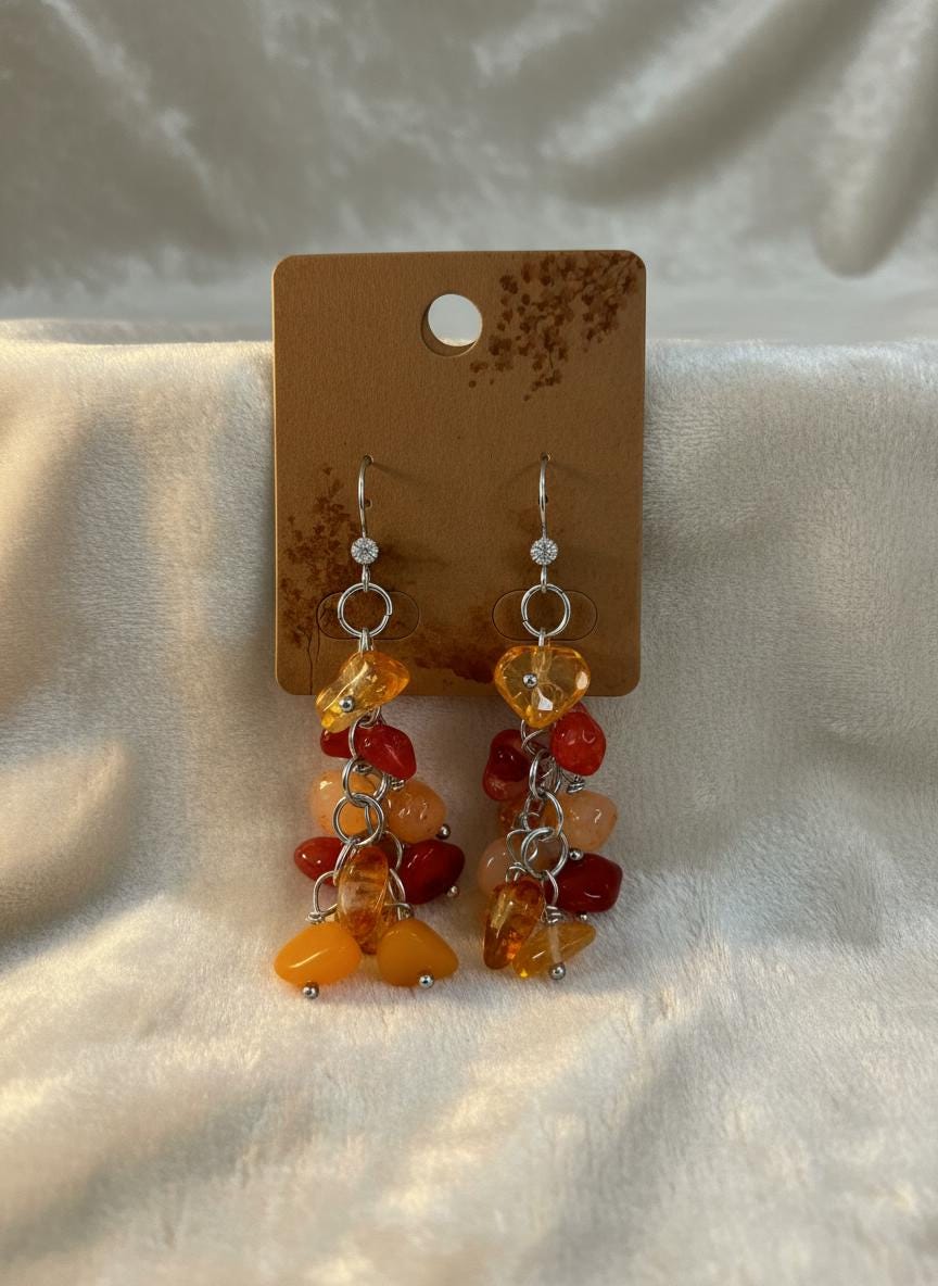 Citrine Drop Earrings, Natural Stone & Silver Plated Hooks (Handmade in Australia)