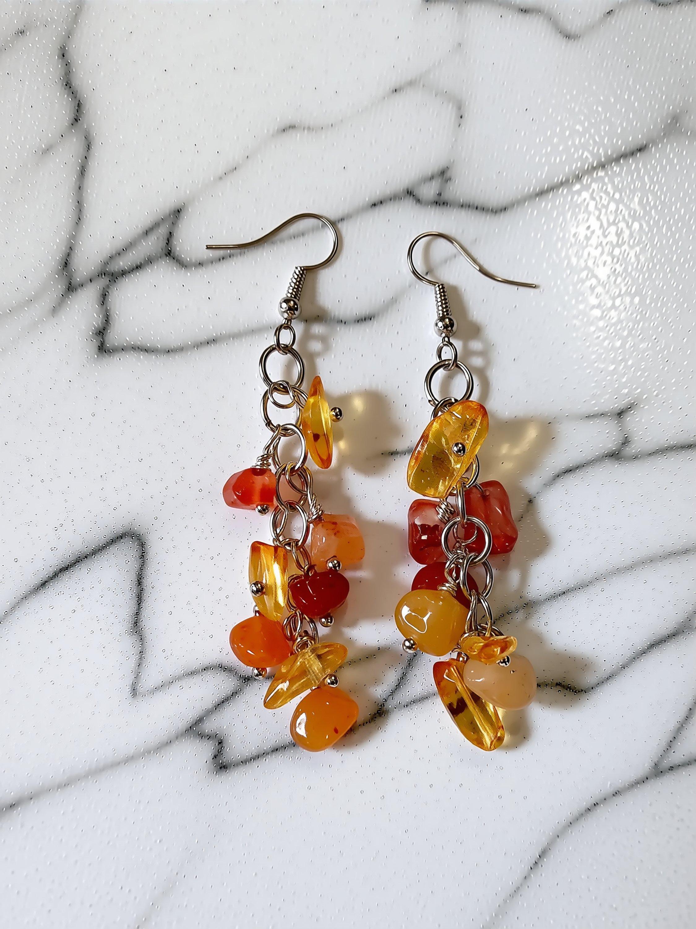 Citrine Drop Earrings, Natural Stone & Silver Plated Hooks (Handmade in Australia)
