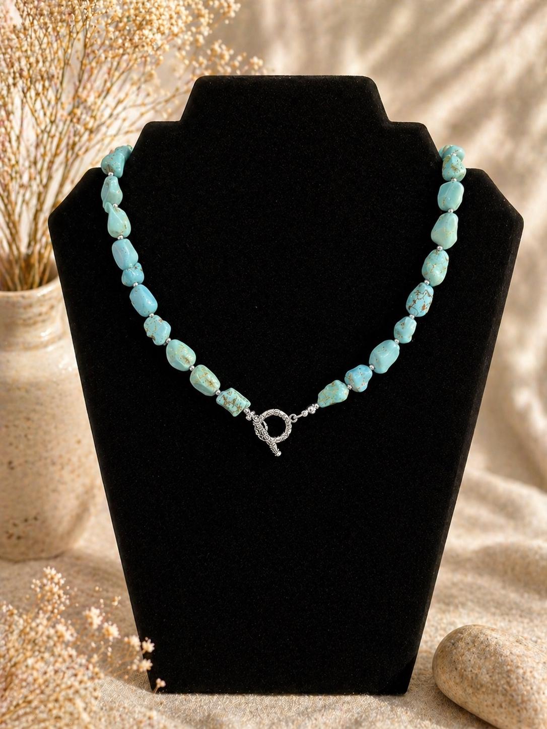 Turquoise Nugget Necklace, Natural Stone & Silver Toggle Clasp (Handmade, 43–45cm)