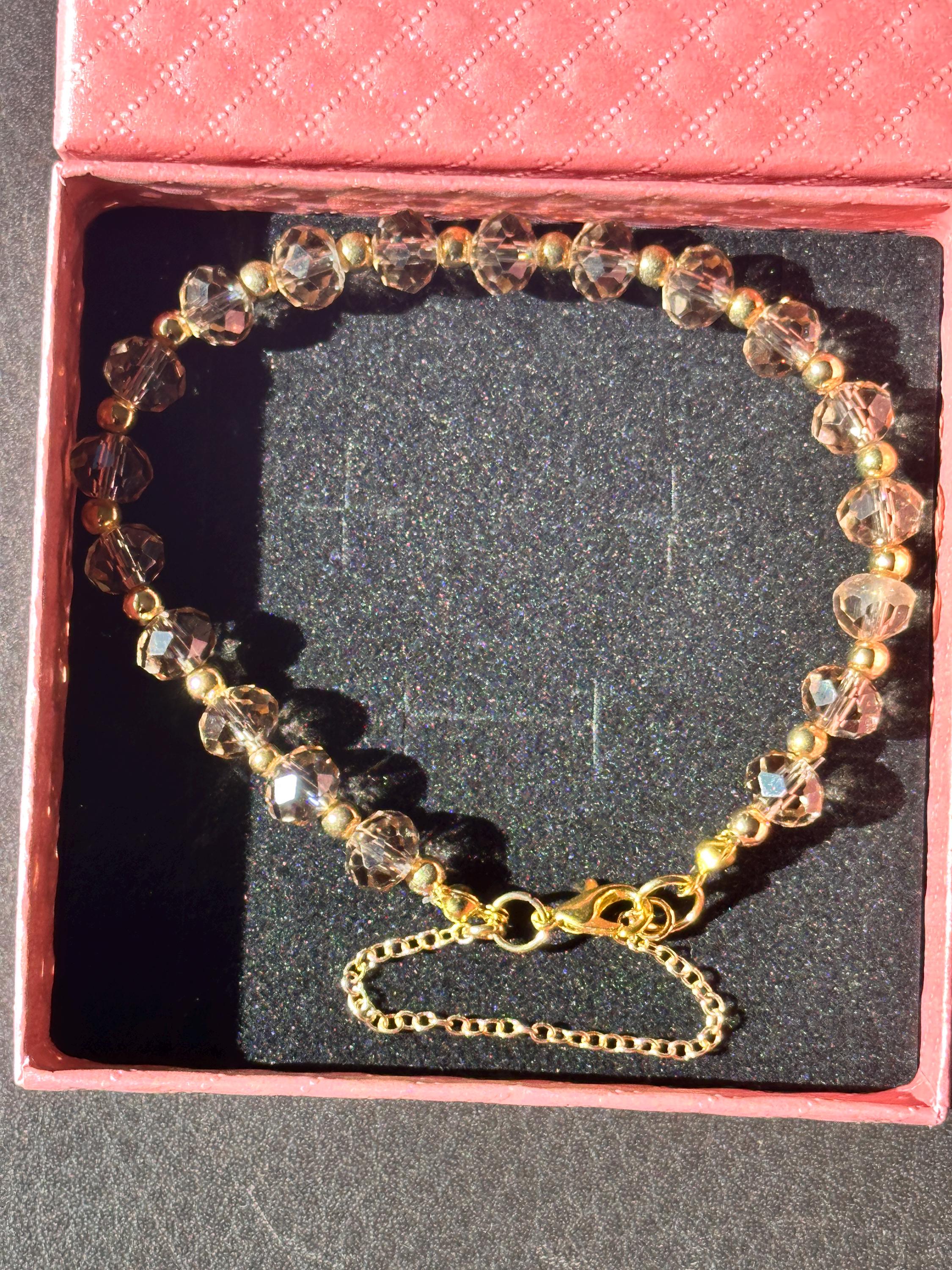 Handmade Champagne Austrian Crystal Bracelet | Gold Seed Bead Spacers