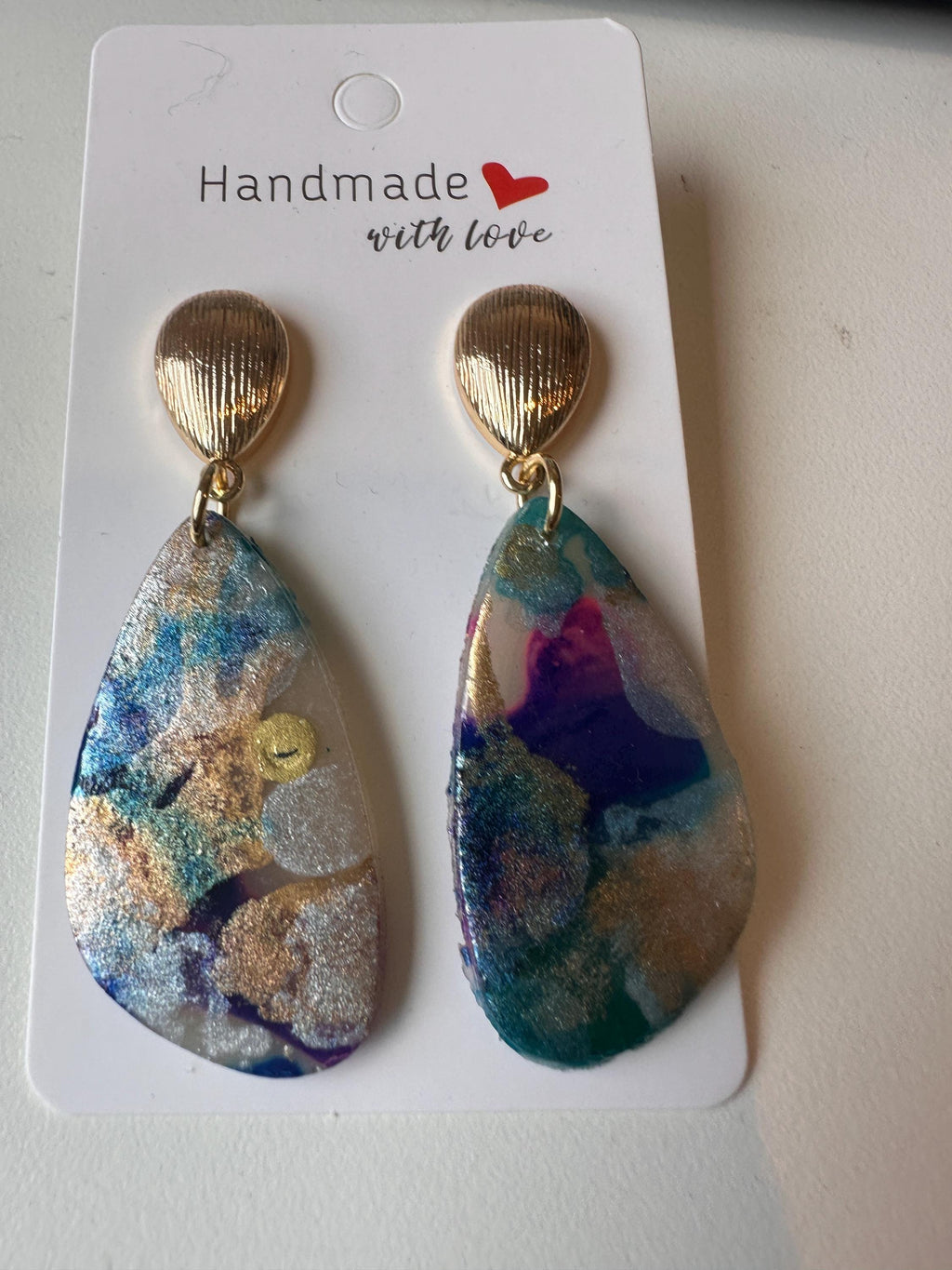 Polymer Clay Alcohol Ink Drop Earrings – Gold Filled Studs, Handcrafted