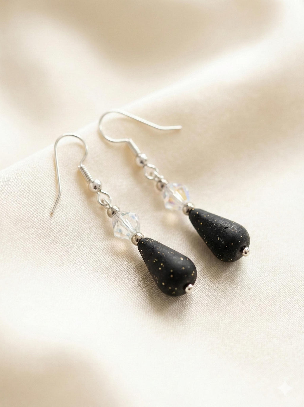Black Teardrop Dangle Earrings – Silver Crystal Elegant Jewelry