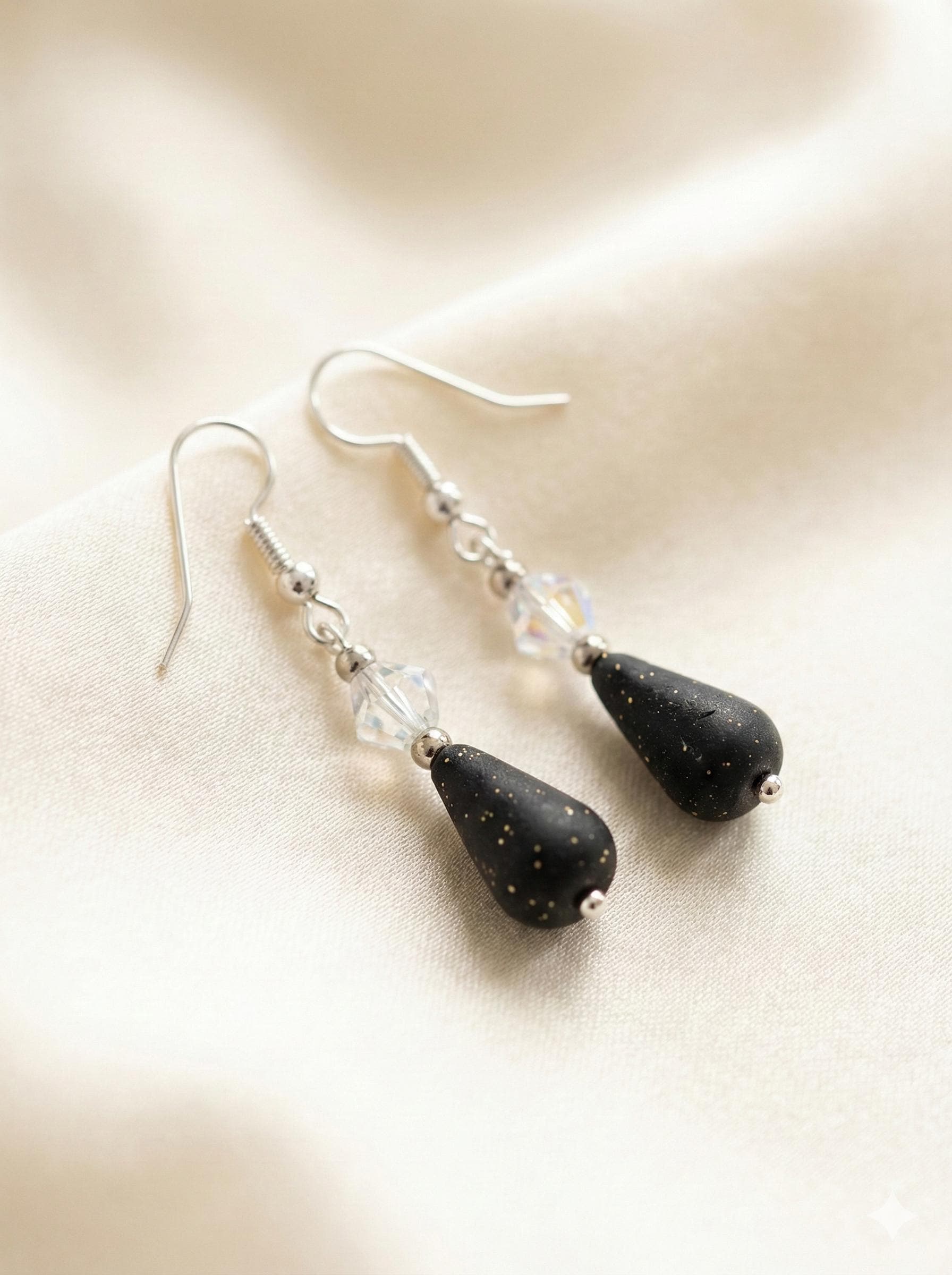 Black Teardrop Dangle Earrings – Silver Crystal Elegant Jewelry