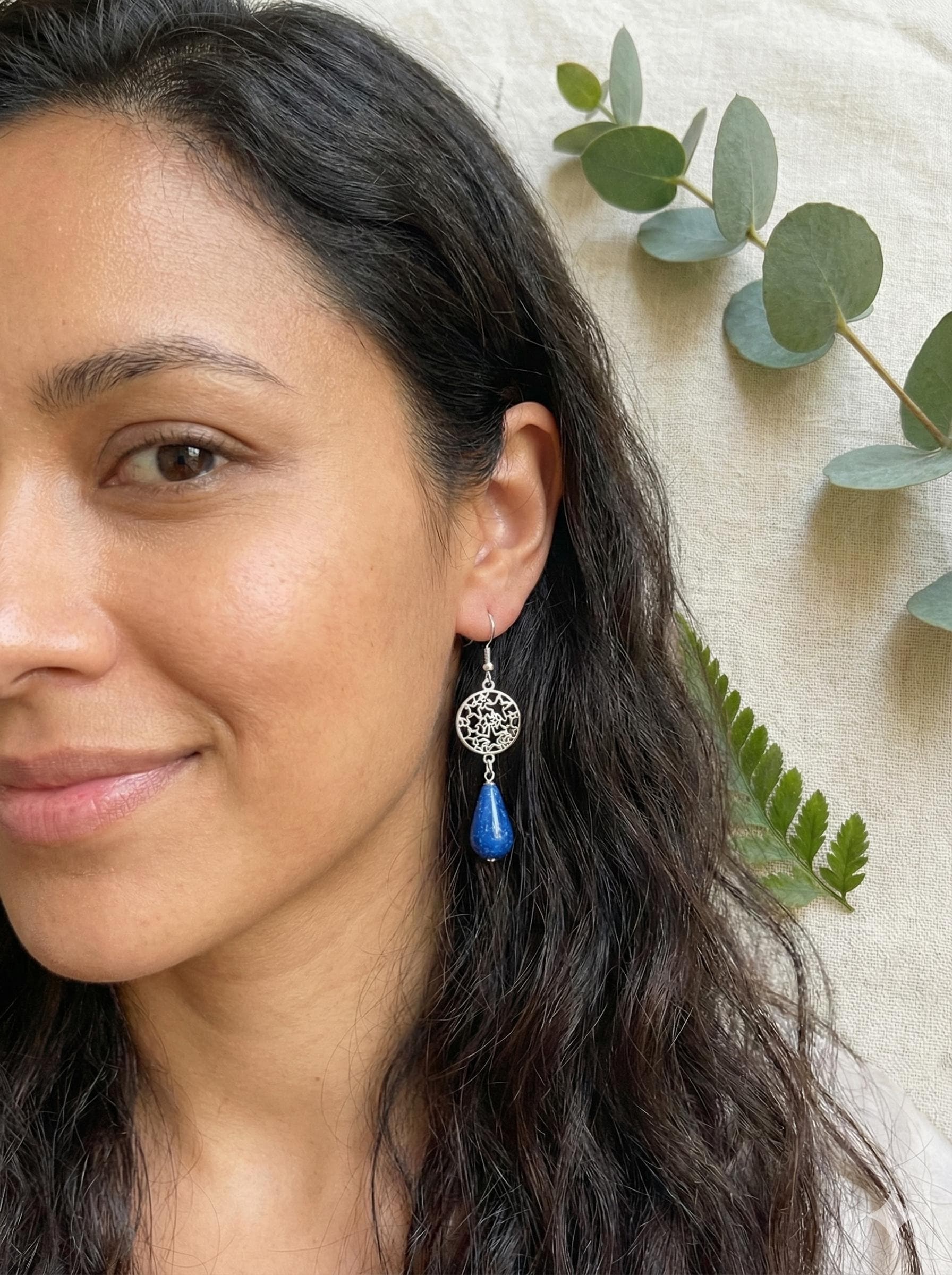 Cobalt Blue Teardrop Polymer Clay Earrings – Silver-Plated Hooks, Handmade