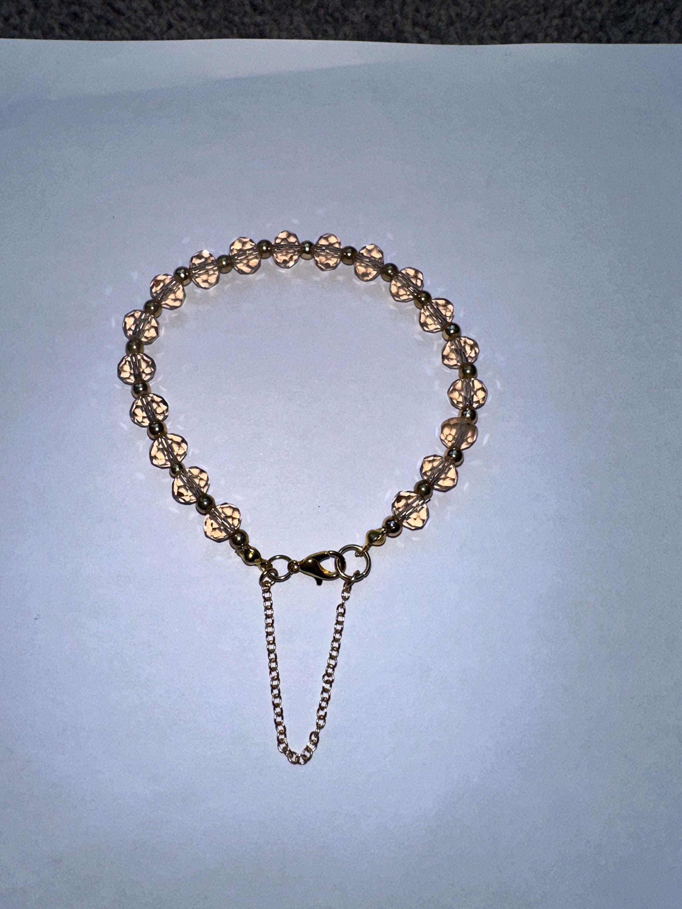 Handmade Champagne Austrian Crystal Bracelet | Gold Seed Bead Spacers