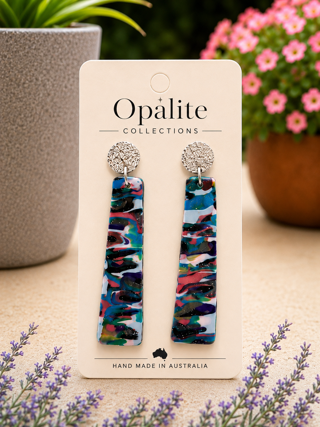Handmade Multicolour Polymer Clay Earrings | Hammered Silver Stud Dangles | Lightweight Statement Earrings | Colourful Artisan Jewellery