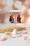 Handmade Polymer Clay Mosaic Ember Teardrop Earrings in Gold