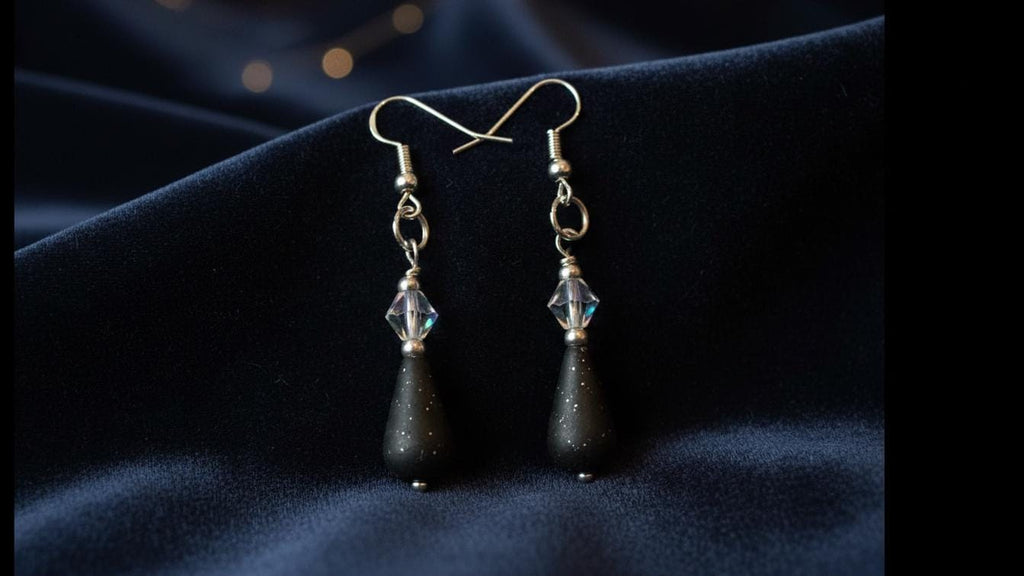 Black Teardrop Dangle Earrings – Silver Crystal Elegant Jewelry