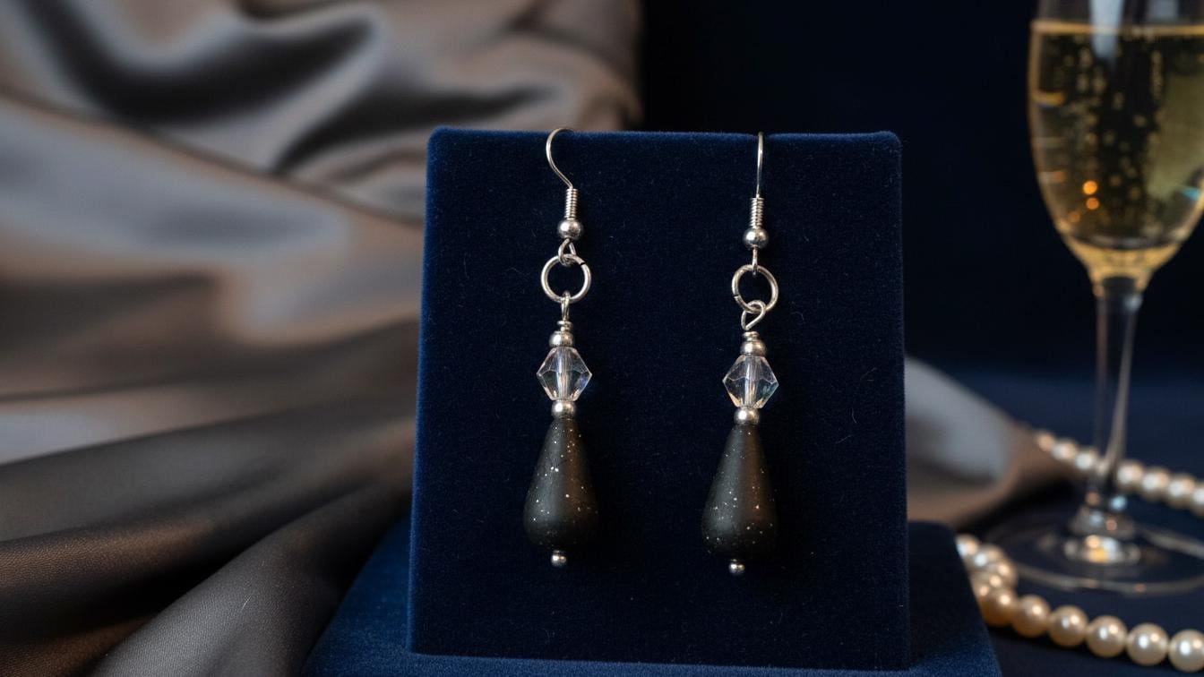 Black Teardrop Dangle Earrings – Silver Crystal Elegant Jewelry