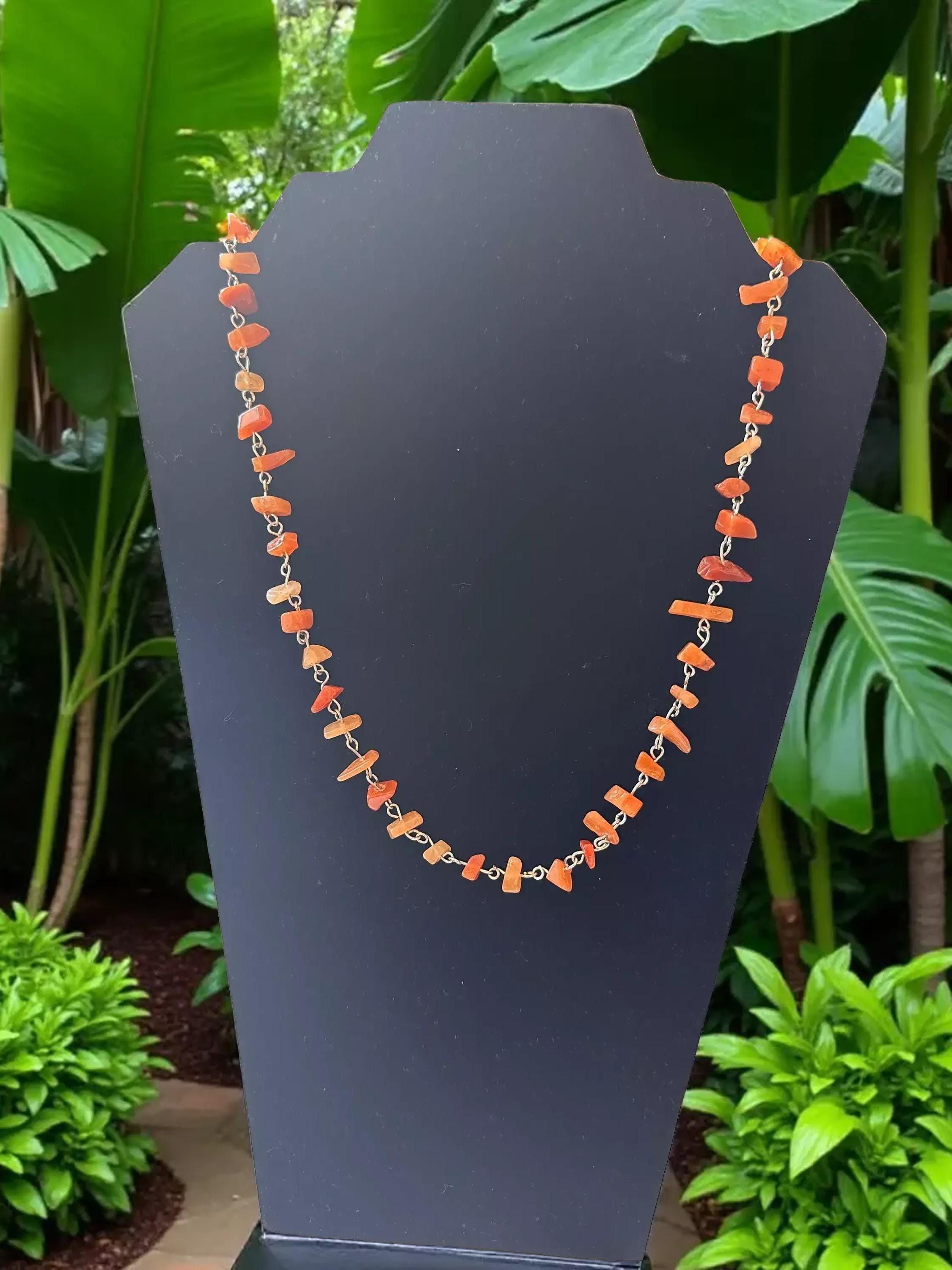 Red Aventurine Crystal Necklace, Orange Quartz Pendant (Handcrafted, 55mm)