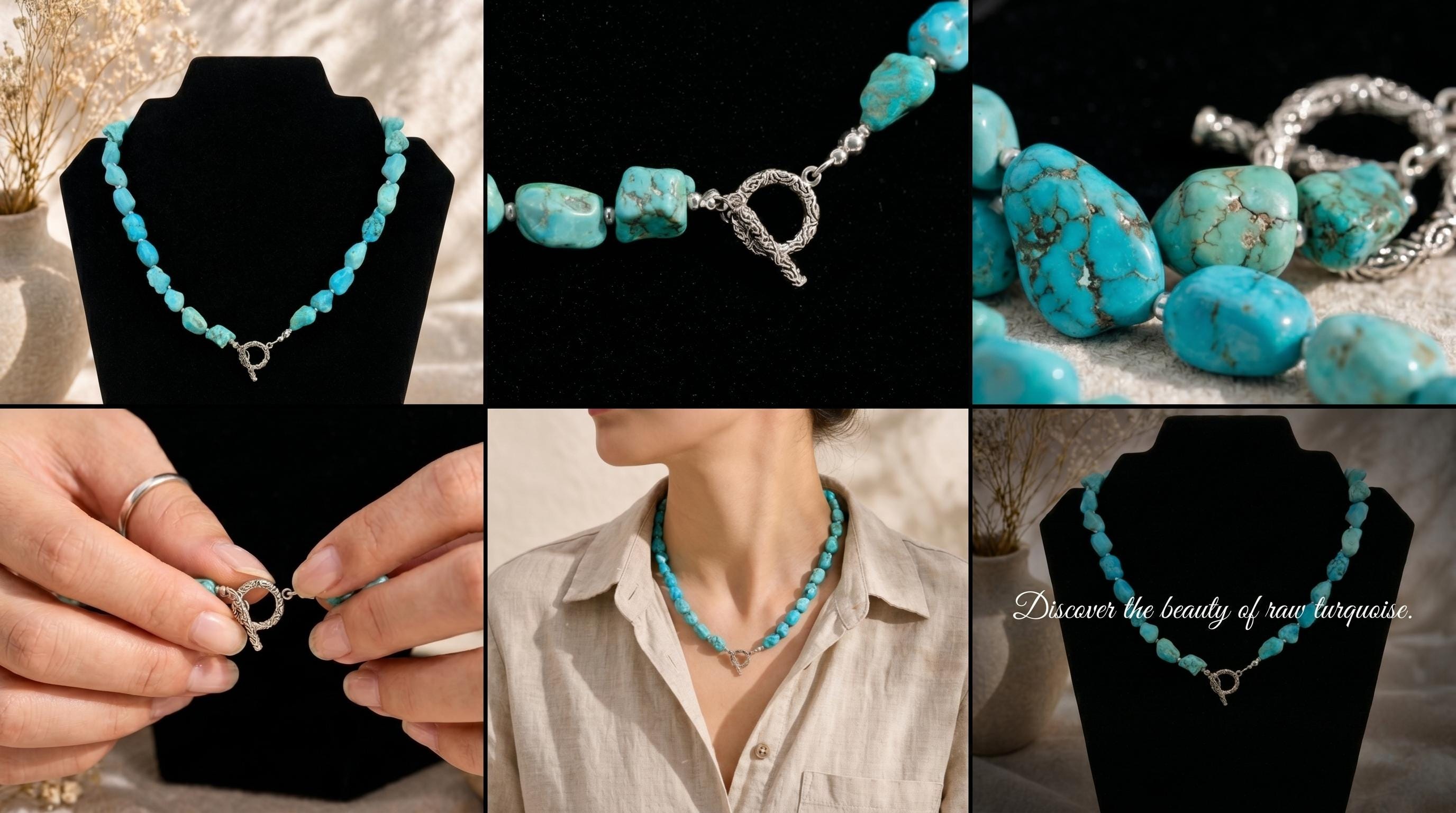 Turquoise Nugget Necklace, Natural Stone & Silver Toggle Clasp (Handmade, 43–45cm)