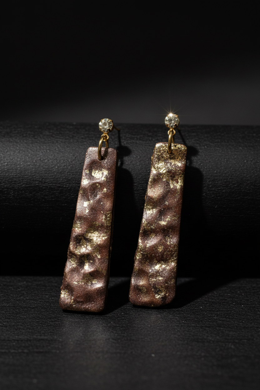 Bronze Gold Hammered Polymer Clay Earrings