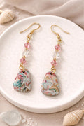 Austrian Crystal & Polymer Clay Drop Earrings – Pink & White Handcrafted Dangles
