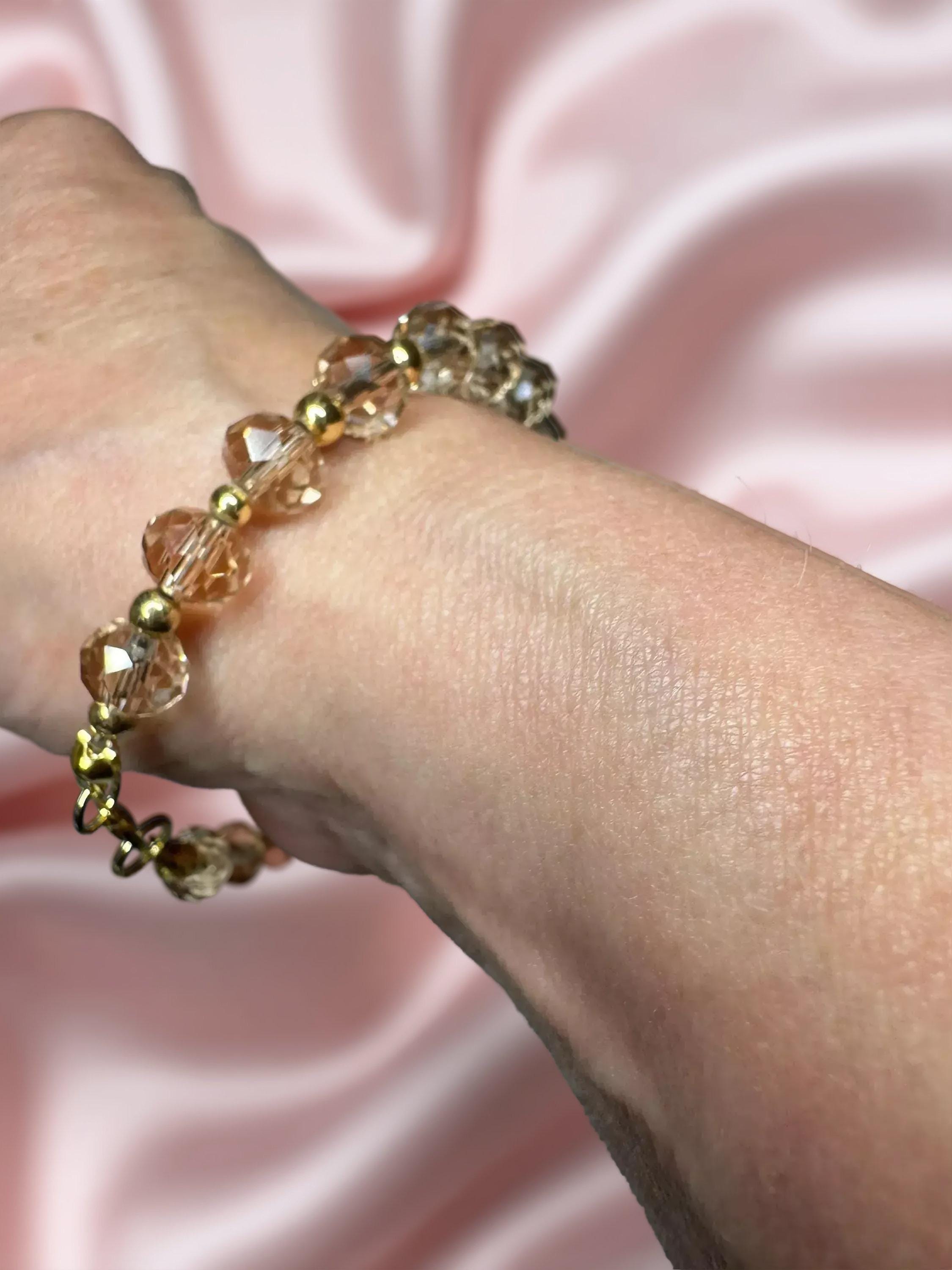 Handmade Champagne Austrian Crystal Bracelet | Gold Seed Bead Spacers