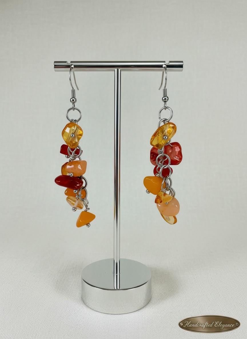 Citrine Drop Earrings, Natural Stone & Silver Plated Hooks (Handmade in Australia)