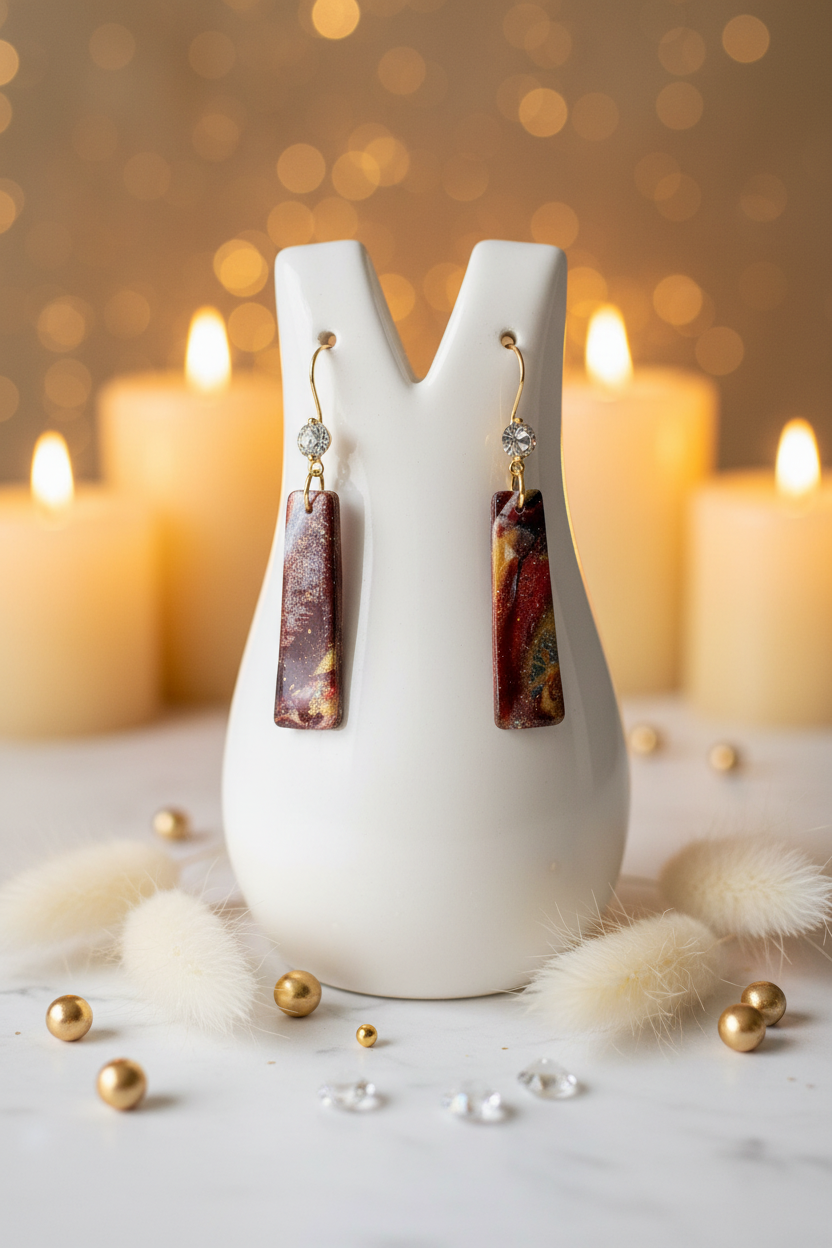 Ember Crystal Slim Bar Earrings on Stand