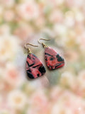 Polymer Clay Earrings, Pink Black Marble, Gold Specks (Lightweight Dangles)