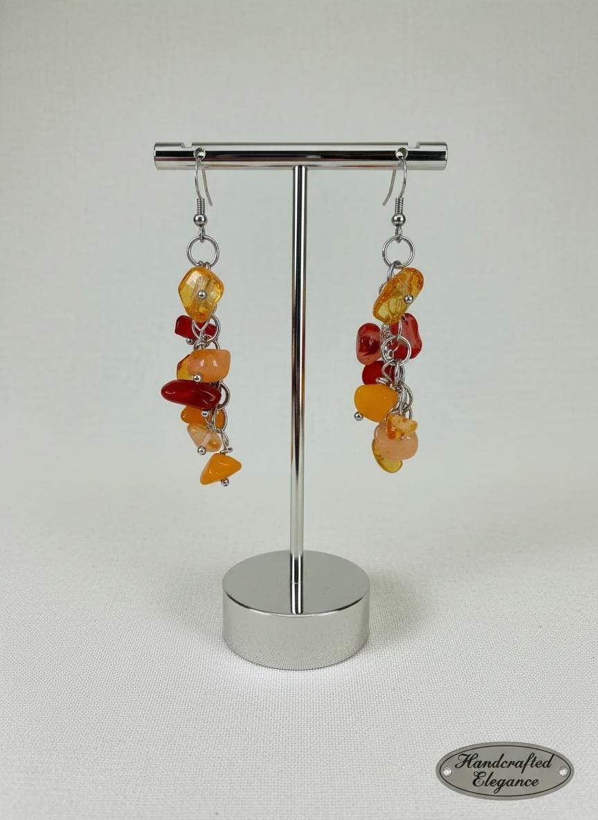 Citrine Drop Earrings, Natural Stone & Silver Plated Hooks (Handmade in Australia)