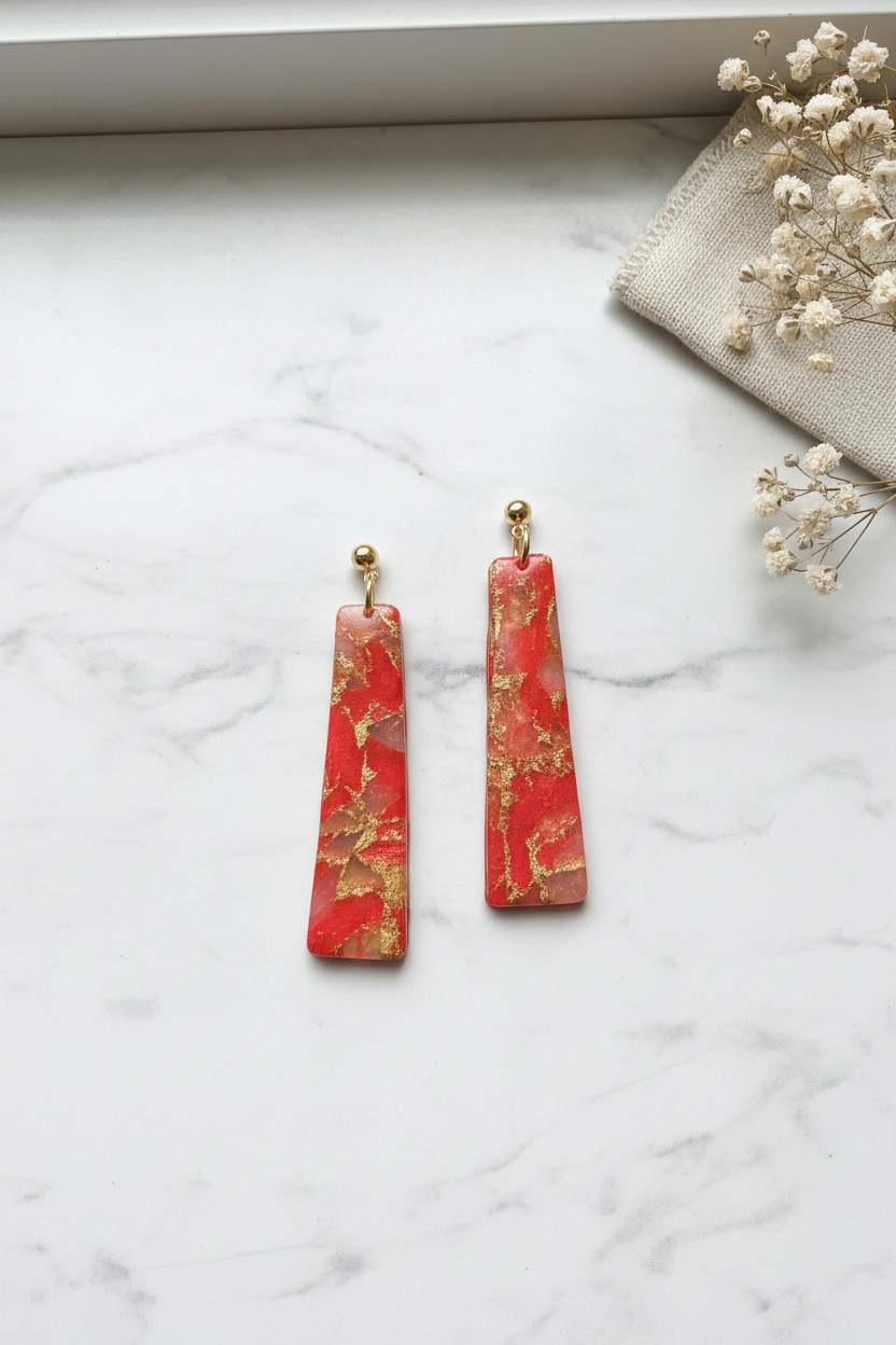 Marble flat lay coral earrings