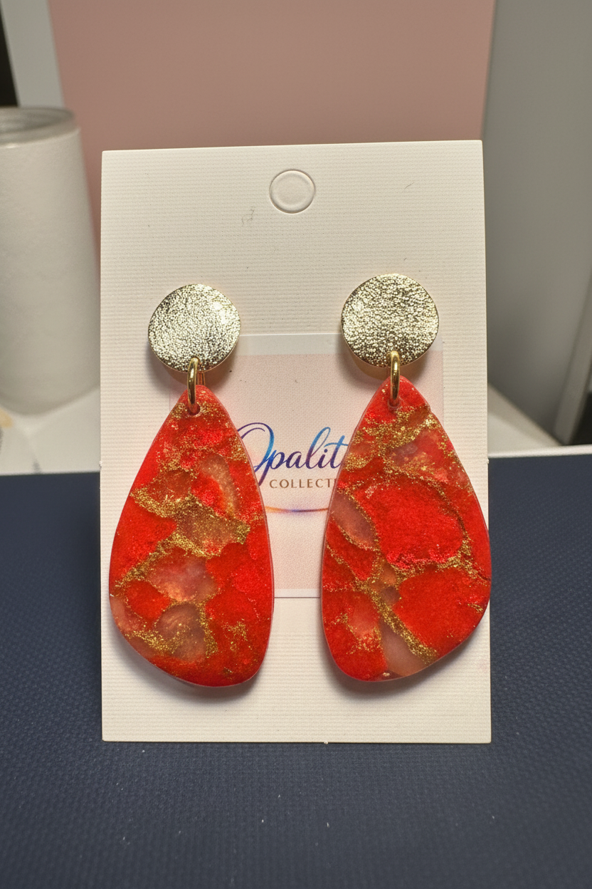 Red & Gold Teardrop Earrings